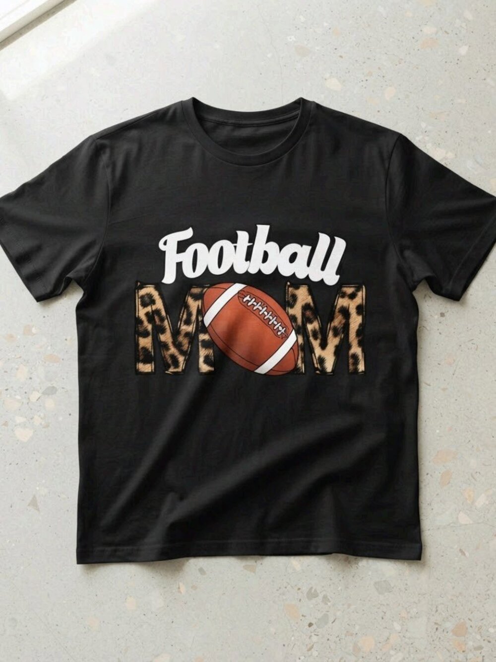 Football Mom T-Shirt, Leopard Print Football Graphic Tee, Sports Fan Game Day Sh